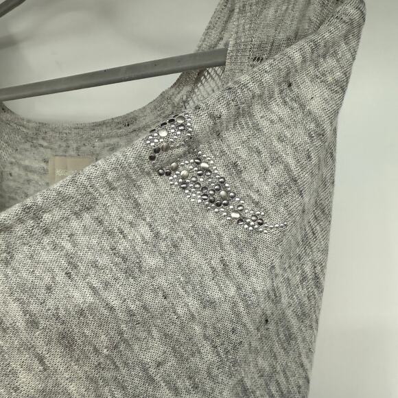 Zadig & Voltaire 100% Linen Elbow Sleeve Embellished Sweater Women's Size M Gray - Picture 4 of 9